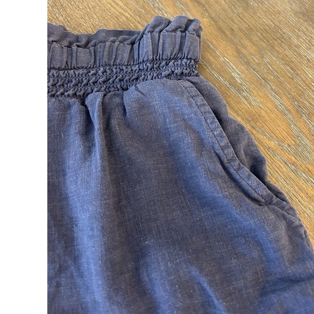 Aerie Ruffle Hem Shorts Womens‎ XS Navy Blue Smocked Paperbag Waist Linen Blend - Picture 9 of 9